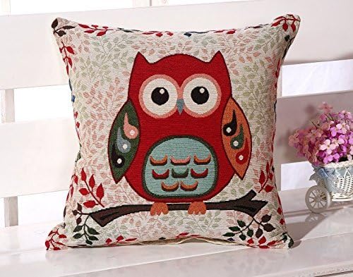 RISISUNG Linen &amp; Cotton Owl Pattern Throw Pillow Case Home Sofa Bed Car Decor Square Cushion Cover
