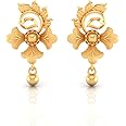 P.C. Chandra Jewellers Womens 22KT (916) Yellow Gold Floral Drop Earrings With Ornate Design And Ball Accent - 0.95 Grams