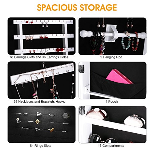 LANGRIA Schmuckschrank Abschließbar Spiegelschrank mit LED-Leuchten, 5 Regale Aufbewahrung für Ringe, Ohrringe, Armbänder, Broschen, Kosmetik (Weiß) - 3