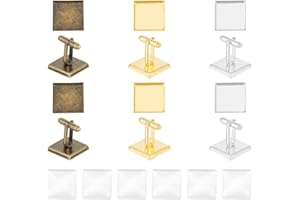 UNICRAFTALE 3 Couleurs 12 Ensembles Boutons de Manchette Carrés Vierges Kit de Fabrication de Boutons de Manchette Laiton Carrés Vierges Paramètres de Boutons de Manchette Cabochon Doré pour Hommes