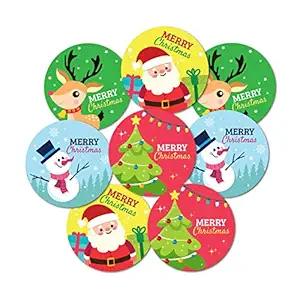 weRevel Merry Christmas Party Stickers, Matte Finish Paper, 40 Pieces, 2 inches, Round, Multicolor, 4 Unique Designs