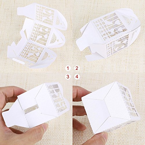 Musuntas 50Tlg.Vogelkäfig-Entwurf Hochzeit Taufe Gastgeschenk Geschenkbox Kartonage Schachtel Tischdeko Bonboniere Box Hochzeit Dekoration（ ivory weiß) - 6