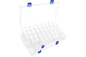 DARUITE Boîte de rangement en plastique compartimentée, 34 compartiments, transparente, robuste et durable, taille 28 x 18,3 x 4 cm, pour perles, boucles d'oreilles, outils, crochet de pêche, etc.