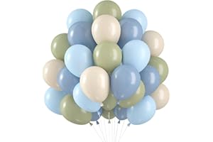 AUGESAK Luftballons Blau Grün 60 Stück, Blaue Luftballons Mit Grüne Hellblau Beige Latex Ballons Retro Grün Blau Weiß Helium Ballons für Jungen Geburtstag Babyparty Hochzeit Dschungel Safari Party Dekoration