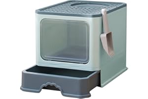 GENPLUS Bac à Litière Fermé pour Chat, Maison de Toilette, Plateau Amovible, Pelle, Brosse, pour Grand Chat, Capacité de Charge 15 kg,Anti-fuites,Grande Maison de Toilette Chat (51 * 41 * 38cm p Vert)