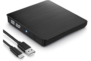 KamKorda External CD DVD Drive, USB 3.0 & USB-C, Slim, Portable, Black, Compatible with Mac, Windows, PC, Laptop, Desktop