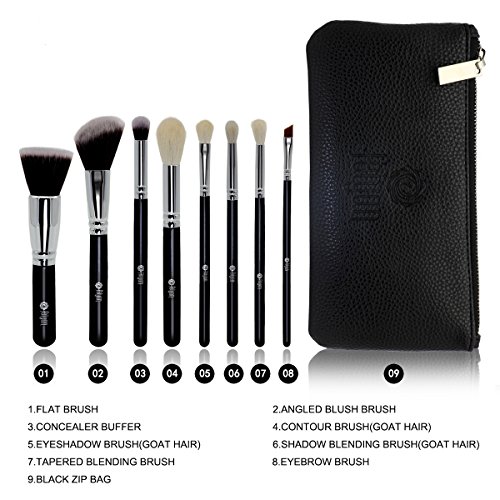 FEIYAN Make-up Pinsel Sets Natürliche Ziegenhaar Synthetische Make-up Pinsel Set Professionelle Kabuki Makeup Foundation Eyeliner Lip Powder Kosmetik Pinsel Kit mit Reißverschluss Tasche (8 Stück, Schwarz) - 2