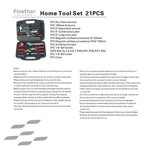 Finether 21-teilig Haushalts-Werkzeugkoffer Werkzeug-Set Handwerkzeug-Set Präzisions-Kit für die Gartenarbeit Elektriker | Handwerkzeuge steckschlüsselsatz Schraubenzieher mit werkzeugbox - 7