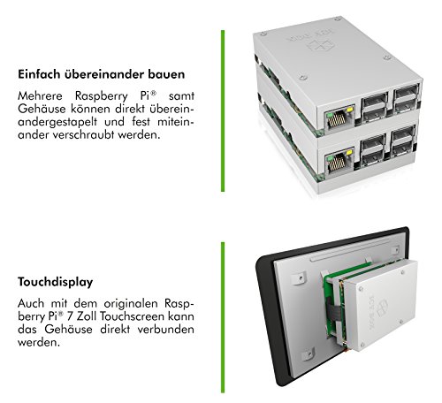 Icy Box IB-RP101 Gehäuse für Raspberry Pi 2 & 3 Model B, Aluminium/Acryl, übereinander schraubbar, Kühlkörper, silber - 5