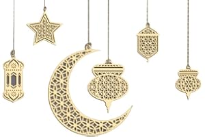 LICHENGTAI 6 sztuk drewnianych ozdób Eid al-Fitr, drewniany wisiorek ornament ramadan kareem dekoracja ozdoba wisiorek w kształcie księżyca gwiazda wiatr do ramadanu Mubarak Eid dekoracje