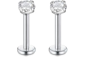 Rajnard 16G Acier Chirurgical Piercing lèvres Argent 6 8 10 12 14 16 19mm Cartilage Tragus Helix Boucles d'oreilles Piercing Labret avec Zircon Fil Interne Bijoux Piercing pour Femmes Hommes