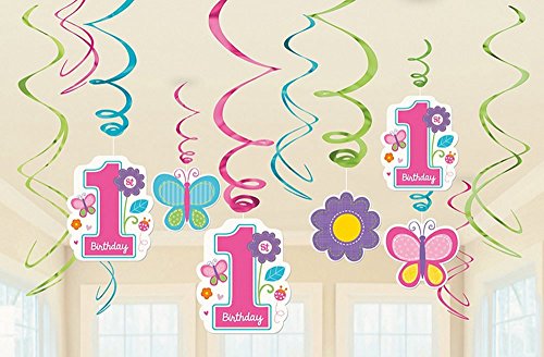 12-teiliges Hängedekorationen * Birthday Girl * Set für Kindergeburtstag // Mädchen Kinder Geburtstag Geburt Party Fancy Hanging Cutouts Rosa