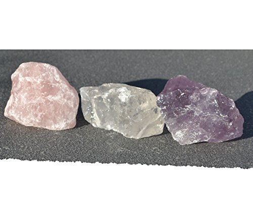 Edelstein Rohstein Brocken Set mit je 1x Amethyst,Bergkristall, Rosenquarz - 2