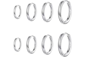 WHGHNCQ 4 Paires Acier Inoxydable Boucles d’Oreilles Anneau Homme Femme Boucles d Oreilles Créole, Boucle d Oreille Homme Anneaux, Boucle d'oreille Femme Creole, Boucle d Oreille Petite Argenté