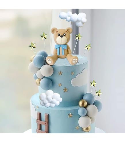 LaVenty Decorazioni Per Torta Blu E Oro – Set Completo Per Compleanno, Matrimonio E Baby Shower – Palline, Foglie E Scritta Happy Birthday - 6