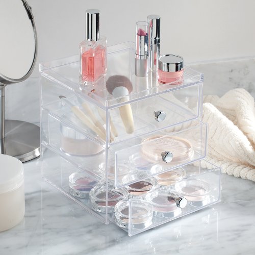 InterDesign Clarity Kosmetik-Organizer Ablage für Waschtisch Schrank zum Aufbewahren von Makeup, Kosmetika – 3 Schubladen, Durchsichtig - 2
