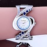 WZFCSAE Entwurfs-Frauen-Armband-Armbanduhr-Quarz-Kristall-Luxus-Uhren-Rhinestone-Art- und Weisefrauen-Uhren Heißer Eleagt Mujer-Uhr, blau
