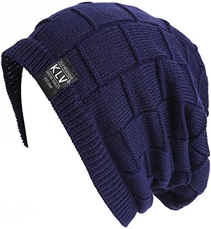 KLV Womens Mens Slouch Beanie Outdoor Ski Skull Cap Unisex Warm Knitted Hat(Navy blue)
