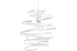 Modern Designer White Gloss Metal Double Ribbon Spiral Swirl Ceiling Light Pendant Shade | 23cm Diameter | 60w Maximum by Happy Homewares
