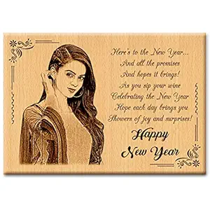 GFTBX Happy New Year Personalized Wooden Photo Plaque Gift for Girls (7 x 5 inches, Brown)