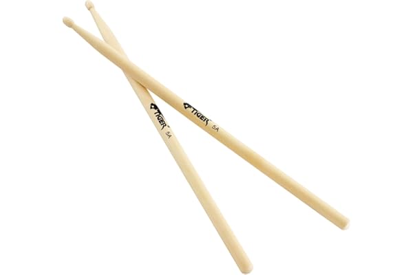 Tiger Baquetas Tiger 5A Maple - Baquetas de Madera Par de Baquetas con Punta de Madera, Natural,