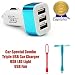 Captcha 3-Port USB Car Charger With USB FAN Smart Sharing each USB Port Fast Charger Car Charger(Assorted Color) with FREE GIFT RS.386.00