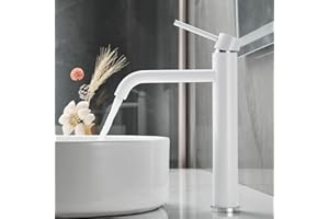 Maynosi Tall Bathroom Basin Mixer Taps, High Rise Basin Tap for Washroom, Countertop Sink Faucet with High Spout, Modern Monobloc Tap with Flexible Hoses, White