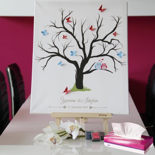 Fingerabdruck Leinwand Fingerabdruckbaum Wedding Tree Hochzeitsgästebuch inkl. Stempelkissen mit Individualisierung (Namen des Paares und Datum) - 4