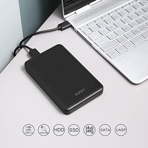 AUKEY USB 3.0 Festplattengehäuse USB 3.0 2,5 Zoll Festplatte Externes Gehäuse für 7 & 9.5 mm 2.5” SATA HDD SSD kompatibel mit Windows und MAC Systems ( Schwarz ) - 3