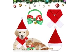 Heqishun Disfraz Navidad Perro, Sombrero Gorro Navidad Perro y Gato, Pajarita de Mascotas de Navidad para Perros Disfraces Navideños para Cachorros, Gatos, Mascotas Pequeños
