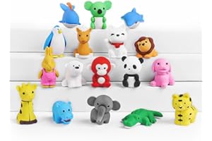 OFFCUP Gommes Fantaisie, 17pcs Gommes à Effacer, Gomme Mignonnes Animaux, Gomme en Caoutchouc à Animal Créative Kawaii pour écoles élèves Papeterie École Jouet