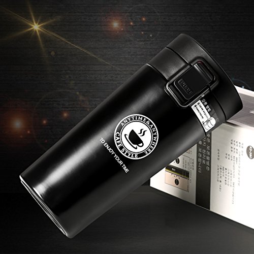 BOJIN Thermobecher 380 ML Edelstahl Kaffeebecher Trinkflasche für Reise Camp Sport Auto Schwarz - 8