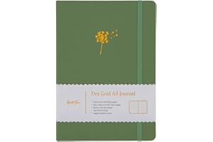 Yop & Tom Dandelion Dotted Notebook - With Extra Thick 160 GSM Paper and Grid Guide - Bullet Grid Journal - Sage Green