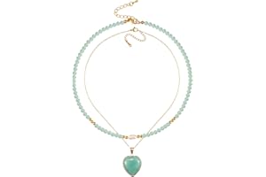 Mikovivi Collier de Jade d'Aventurine Verte, Pendentif Forme Cour Cristal Guérison Bijoux Femmes Adapté Comme Cadeau Fête Des Mères Maman