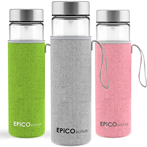 EPiCO BOTTLES Classic 600ml | Glasflasche für Unterwegs | Trinkflasche aus Glas zum Mitnehmen | Wasserflasche für heiß kalt Getränke | Perfekt für Yoga, Wandern, Büro | Ideal für Smoothies, Tee | BPA-frei