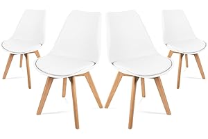 Mc Haus Lena Blanca x4 - Pack de 4 sillas de Comedor, diseño nórdico con Asiento Acolchado y Respaldo ergonómico