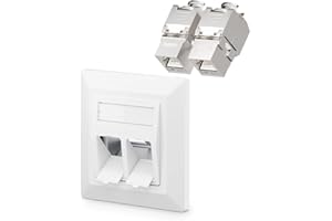 VCELINK 1x Keystone Netzwerkdose Unterputz CAT7/6A 2Fach, Lan Dose Doppelt Keystone RJ45 Modul, STP Vollgeschirmt, RJ45 Ethernet Datendose DSL Patchkabel Verlegekabel