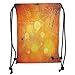 Produktbild Drawstring Backpacks Bags,Halloween,Spiders Arachnid Insects Cobweb Thread Trap on Abstract Bokeh Backdrop Decorative,Orange Yellow White Soft Satin,5 Liter Capacity,Adjustable STR