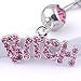 ELENXS Rhinestone LETTER Pendant Body Jewelry Barbell Belly Button Navel Ring Bar Piercing Pink