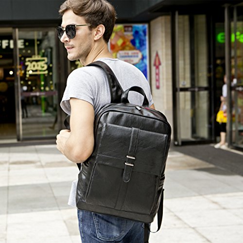 BAOSHA BP-13 PU Leder Laptop Rucksack Notebook Backpack Schulrucksack für bis zu 15.6 zoll Laptop Notebook Computer Arbeit Campus Studenten Outdoor Reisen Wandern Schultertasche Casual Daypack Schwarz - 7