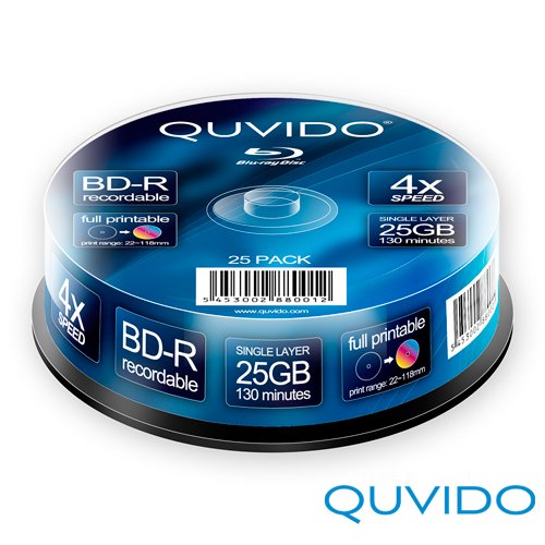 25 QUVIDO BD-R 25GB 4x full printable in Spindel // RiTEK