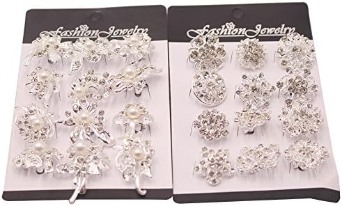 BUWANT 24 Pack Mix Set Flower CRYSTAL Brooch Collar Pin Corsage Kit (24 Pack)