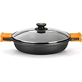 BRA Efficient | Low Casserole Dish 36 cm, Cast Aluminum, Non-Stick | Includes glass lid and removable silicone handles, suita