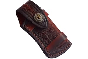 MiOYOOW Pocket Knife Sheath, Knife Pouch Leather Knife Holster 4'' Folding Knife Sheath Knife Holder for Trapper Knife Small Folding Knife Sheath（Without Knife ), Red Brown