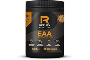 Reflex Nutrition EAA - Complete Essential Amino Acids - 16g EAAs with BCAAs, Vitamin B6, Electrolytes - Full Spectrum Amino Acids Powder for Muscle Growth & Recovery (Mango, 500g, 20 servings)