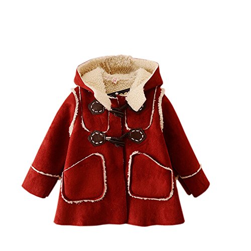 Arrowhunt Baby Girls Winter Warm Faux Fur Sherpa Duffle Hooded Coat Red
