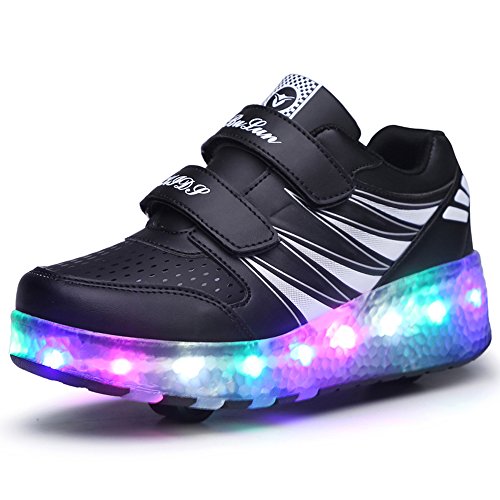 Husk'Sware Baskets Enfants LED Chaussures Lumineuse À roulettes Garçons Filles Sneakers avec Roues Automatique De Patinage Chaussures Deux Roues