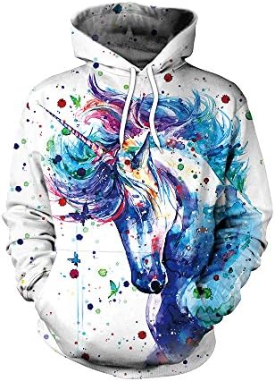 Sweatshirts Hoodies Mens Womens Long Sleeve Fleece Animals 3D Graphic Print Jumpers Hoodies For Men Sportswear Size S M L XL 2XL ,Unicorn,XX-Large