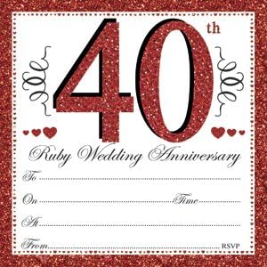 40th Ruby Anniversary Invitations &amp; Envelopes 10pk