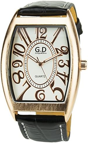 GIORGIO&amp;DARIO -Mens Watch Silver Gold Quartz Steel Case - Dial Display : Analogue Faux Leather Band Black